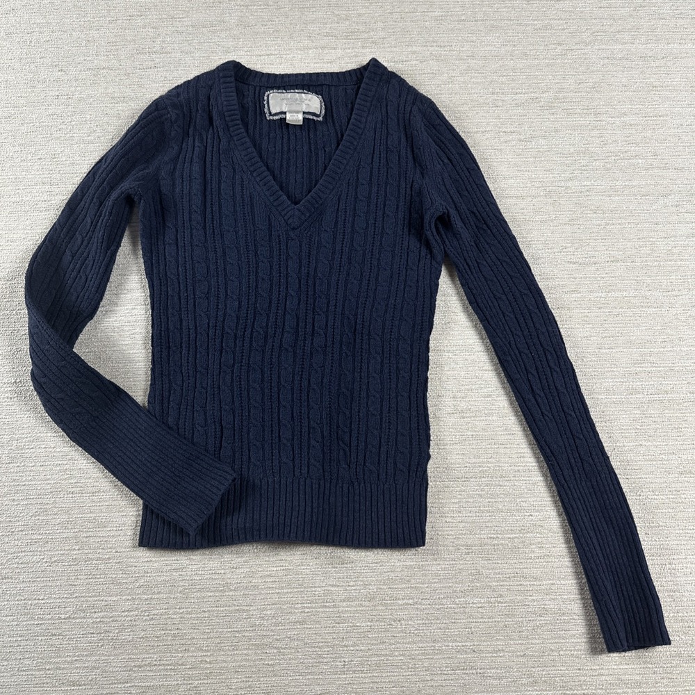Vintage Y2K American Eagle Cable Knit Sweater Preppy Old Money Navy Women M
